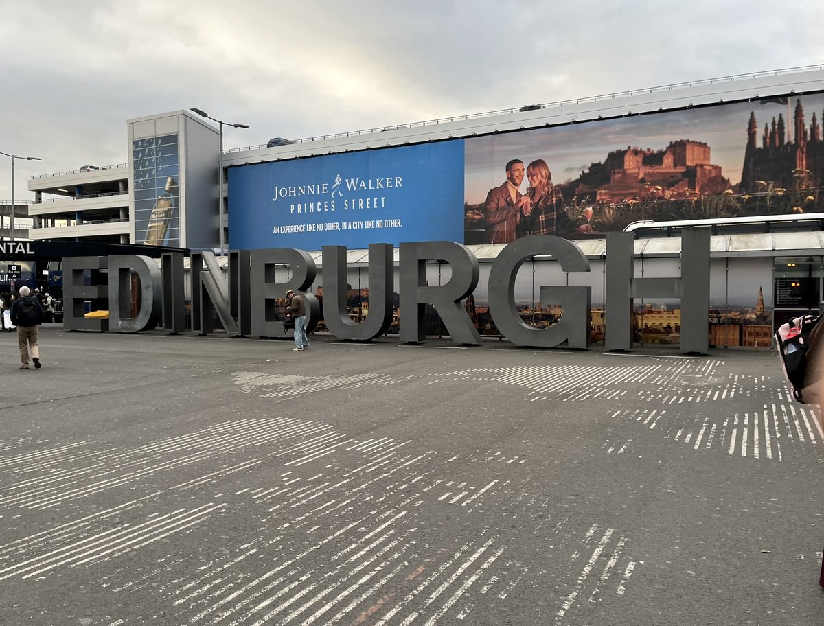 The welcome square outside Edinburgh Airport terminal